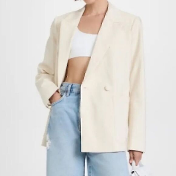 NWT Good American Blazer Stretch Cotton Blend Double Breasted in Bone 0 - Picture 2 of 6